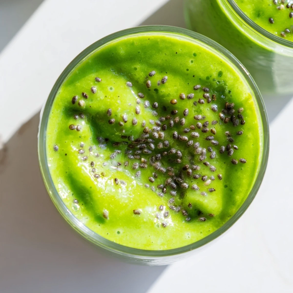 Creamy green smoothie bowl swirling papaya, banana, and lime with chia seed garnish