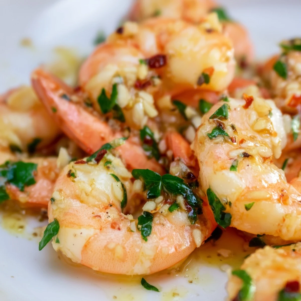Juicy pink shrimp cooked in a fragrant lemon garlic butter sauce with herbs and red pepper flakes