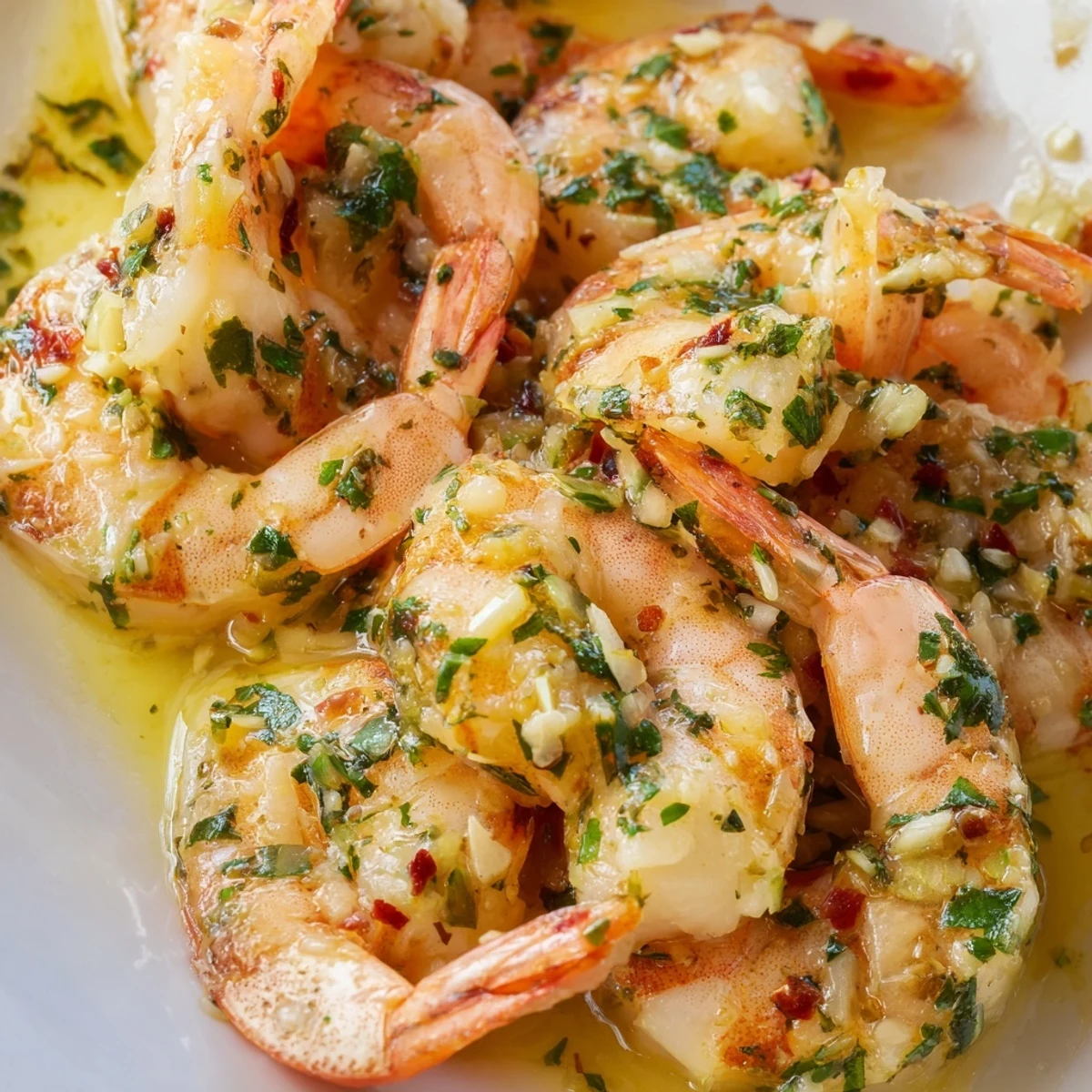 Mediterranean-style garlic lemon herb shrimp skillet served hot with crusty bread for an easy weeknight dinner