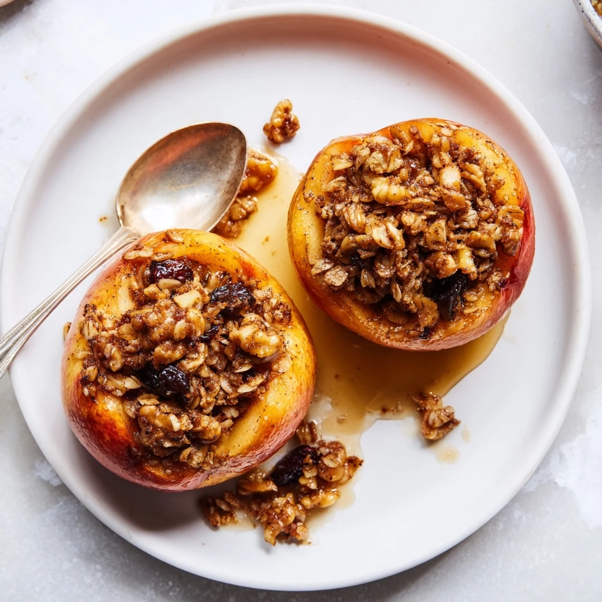 Golden maple cinnamon baked apples drizzled with warm syrup and stuffed with spiced oat nut filling
