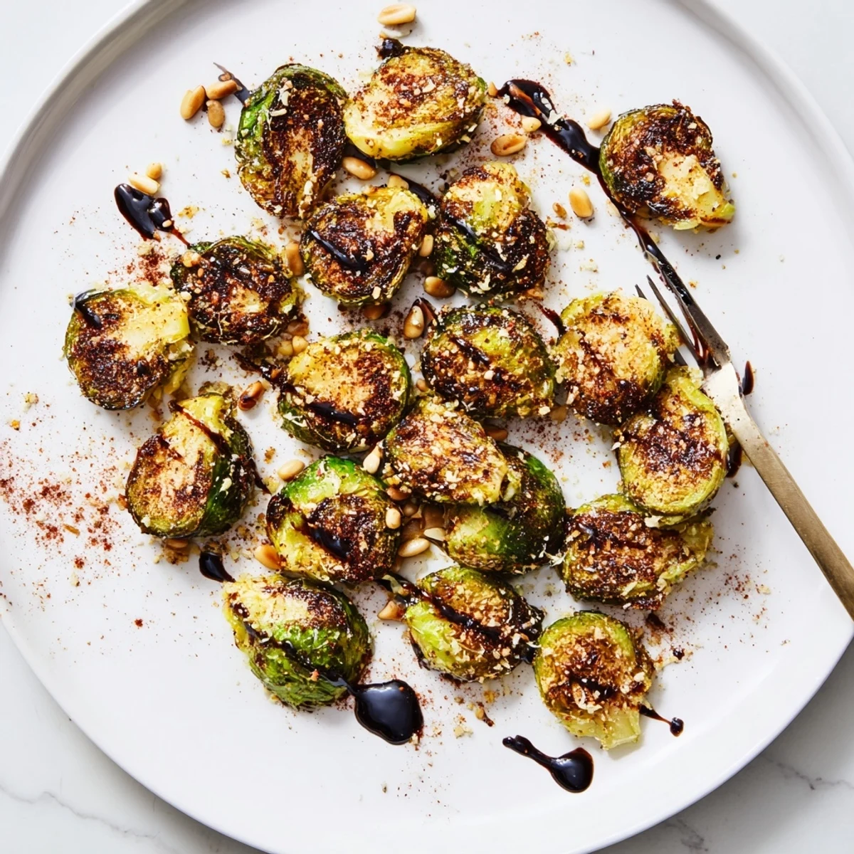 Fresh halved Brussels sprouts seasoned with smoked paprika and garlic before roasting to perfection
