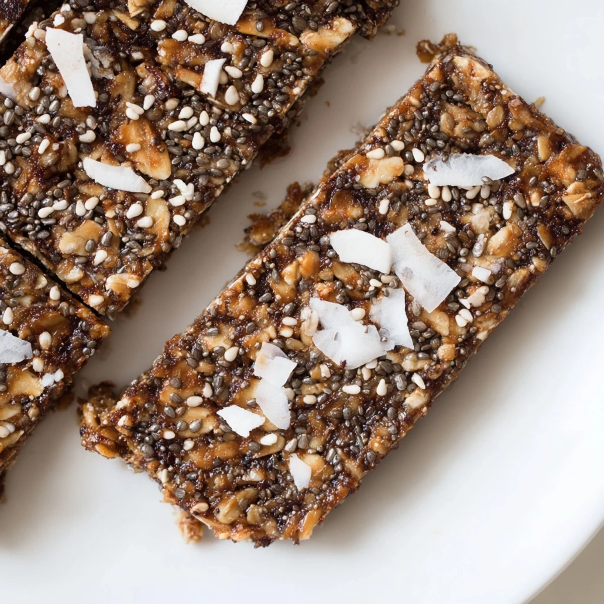 Chewy naturally sweet vanilla almond date bars arranged for healthy snack platter