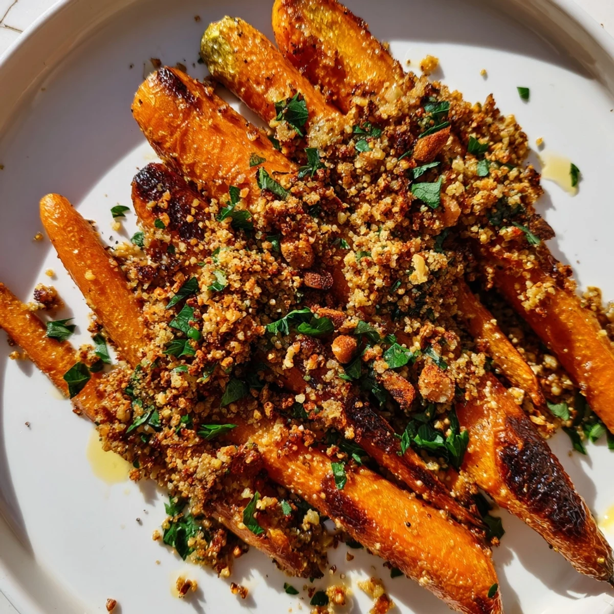 Golden roasted carrots topped with fragrant hazelnut dukkah and fresh herbs