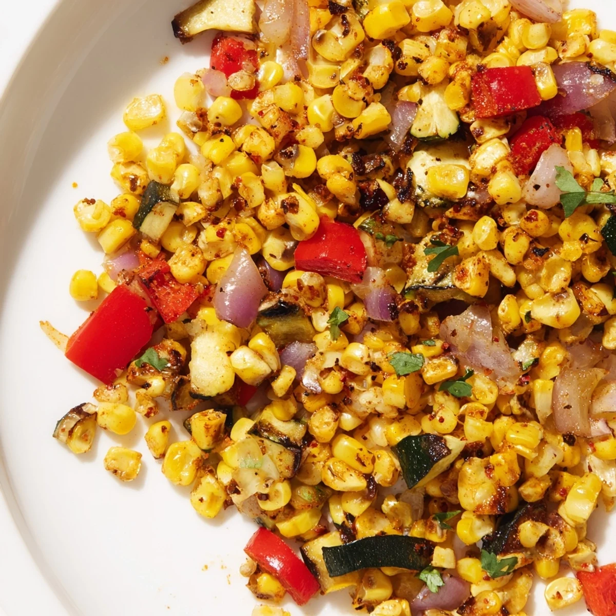 Charred vegetables tossed in spices, this smoky roasted sweet corn medley is ready