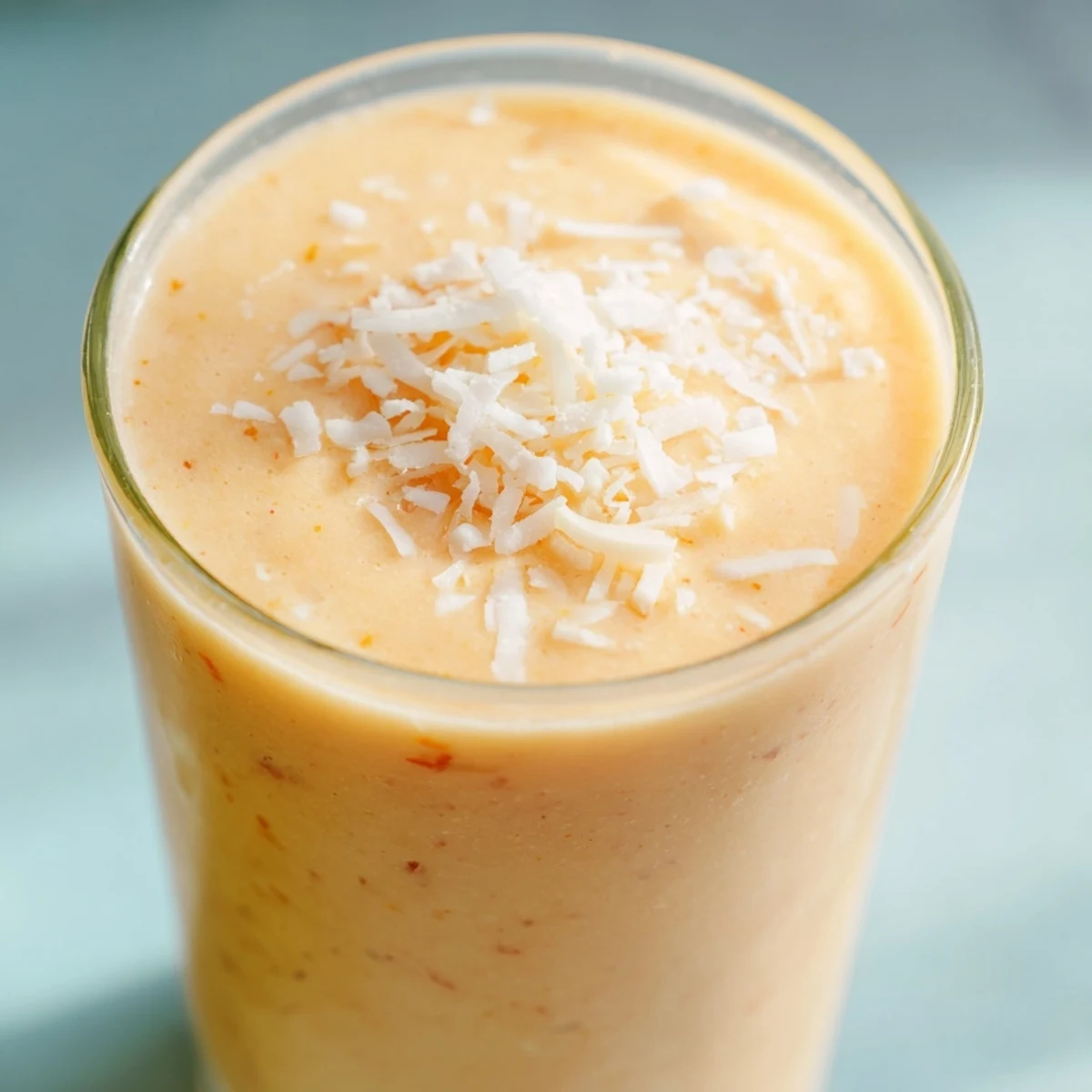 Refreshing peach ginger coconut smoothie blended to silky perfection with fresh fruit