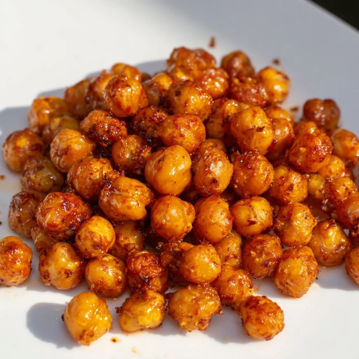 Golden crispy maple chili chickpeas roasted until caramelized and perfectly crunchy