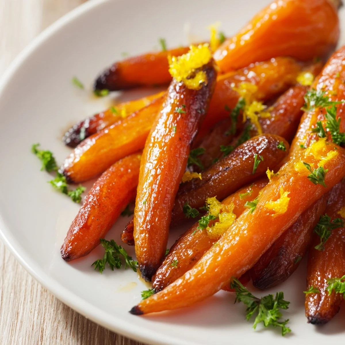 Tender roasted baby carrots with citrus glaze topped with fresh parsley garnish
