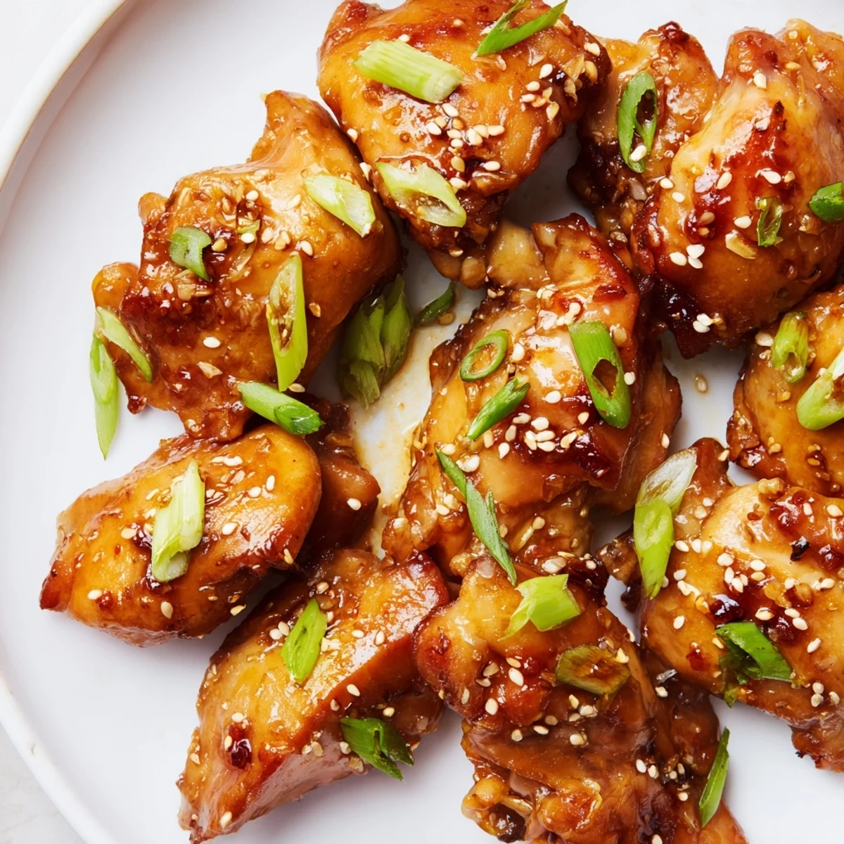 Juicy ginger honey glazed chicken skillet drizzled with thick, sticky sweet-savory sauce