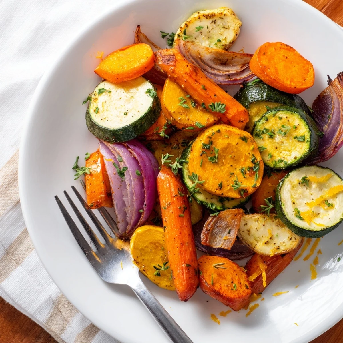 Vibrant roasted carrot and zucchini medley tossed in smoked paprika and fresh herbs