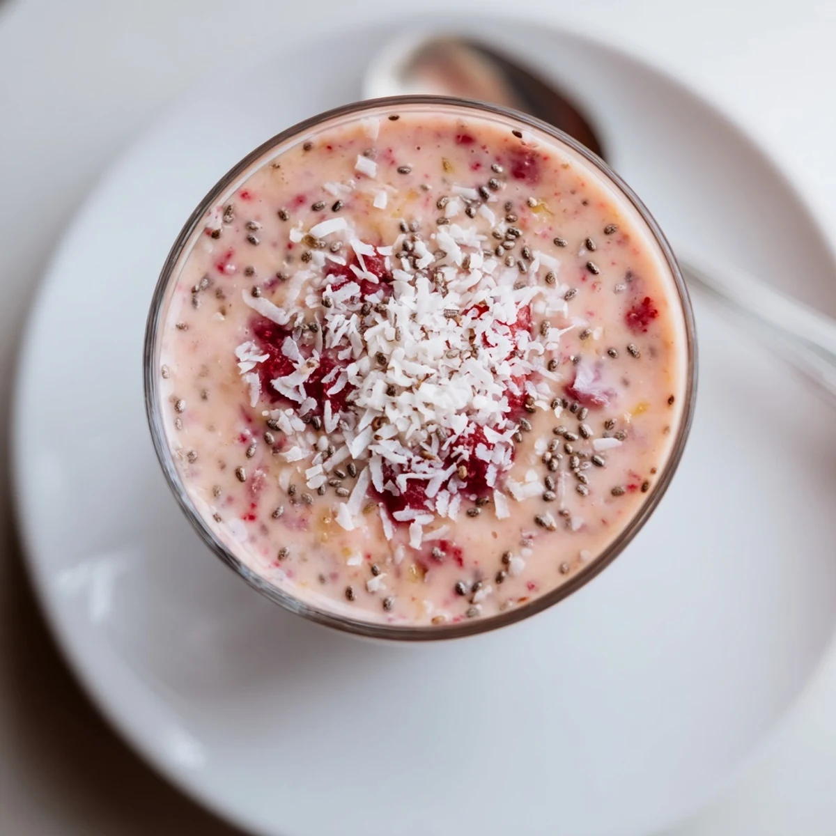 Aromatic Cherry Mango Coconut Smoothie poured into glasses, ideal quick breakfast