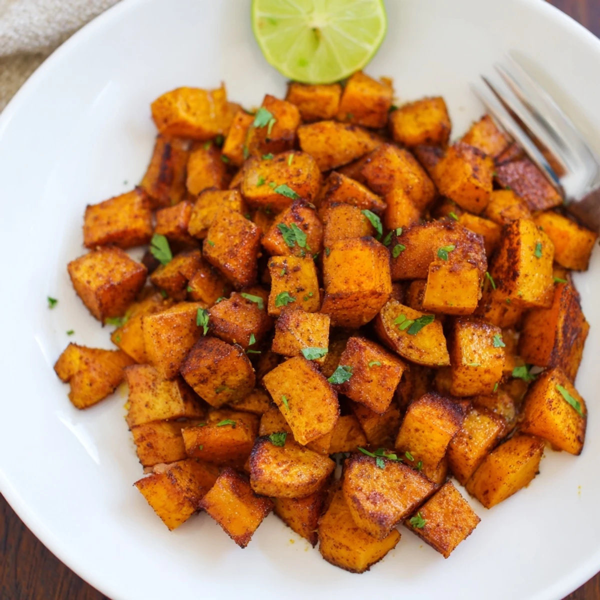 Smoky Roasted Sweet Potato Cubes served hot, golden-brown, ideal side for tacos.  
