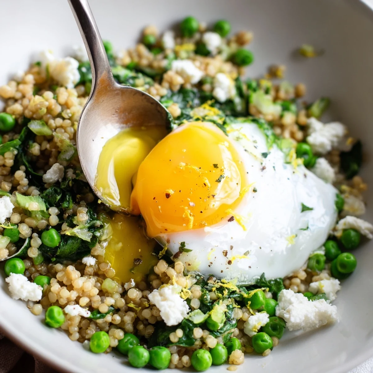 Bright lemon-zested Savory Spinach and Pea Millet Breakfast Bowl, warm and fragrant