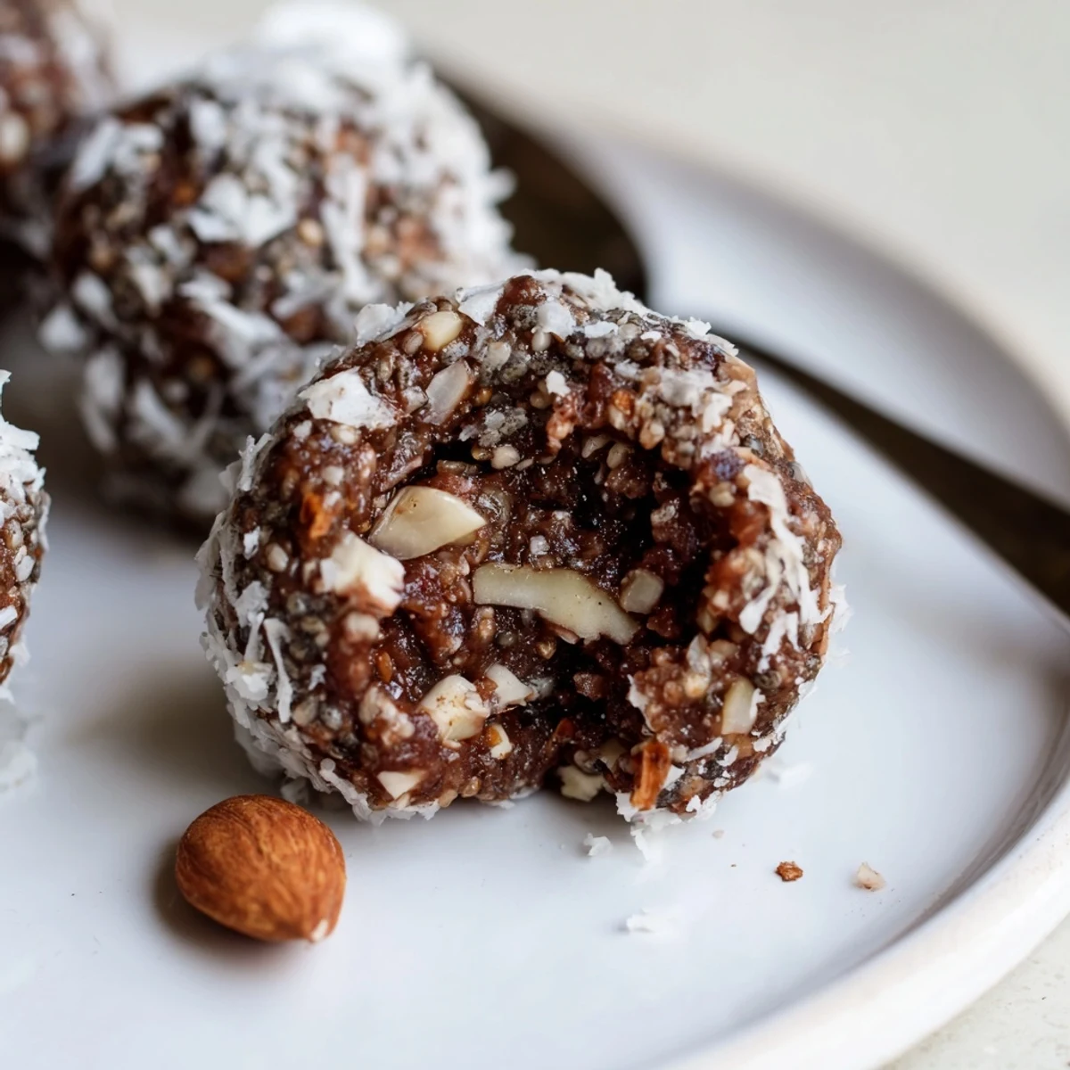 Cocoa Almond Coconut Chia Treat resting on tray, nutty crunch and chewy center