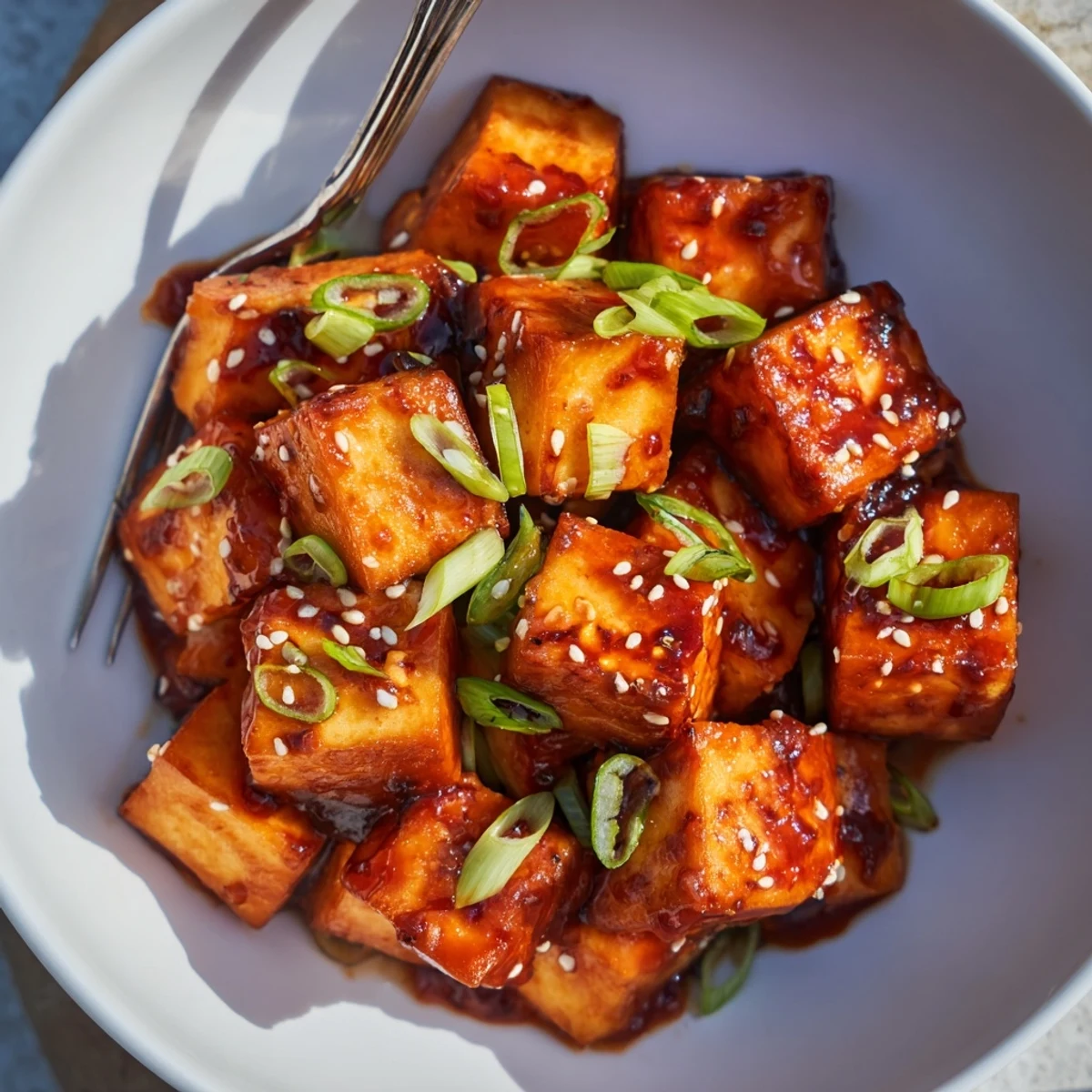 Party-ready platter with steamed jasmine rice and Crispy Chili Maple Tofu Bites