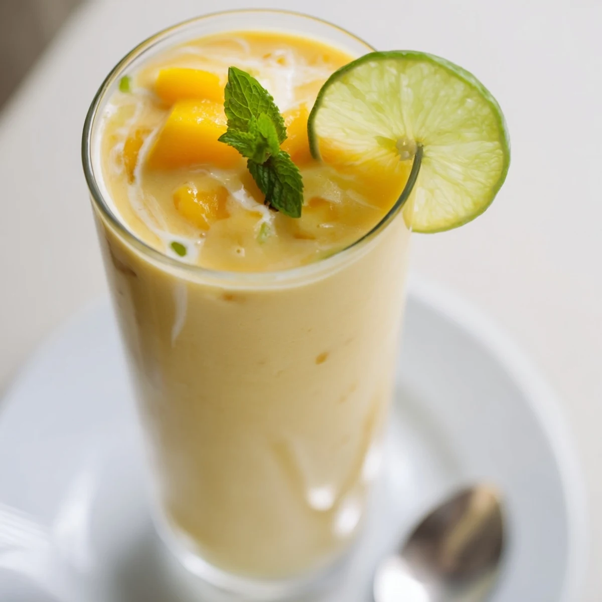 Refreshing Mango Coconut Lime Smoothie with tangy lime and silky coconut cream
