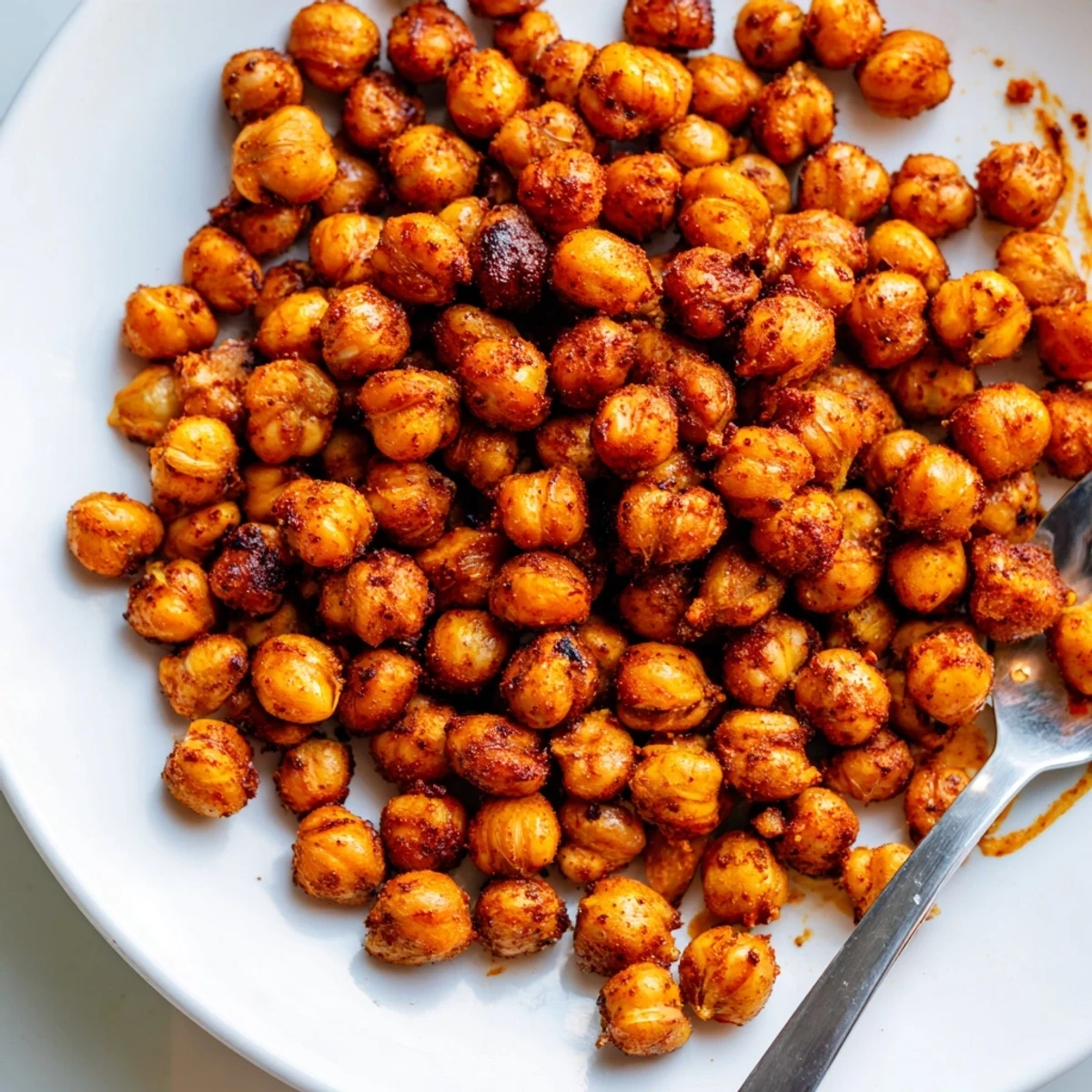 Bowl of Crispy Chili Garlic Chickpea Crunch glistening with smoked paprika