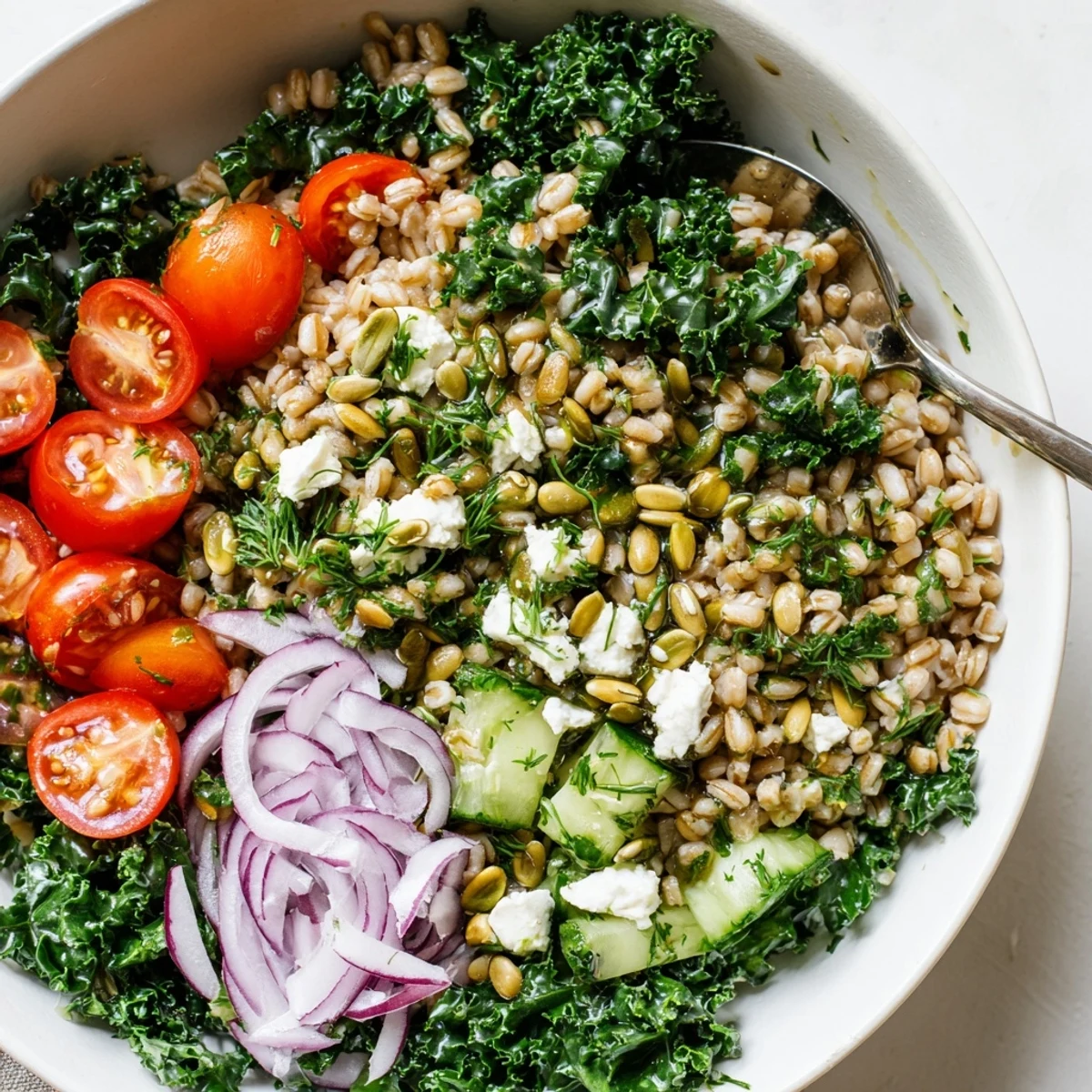 Bright Citrus Herb Barley and Kale Bowl, chewy grains, tender kale, fragrant herbs