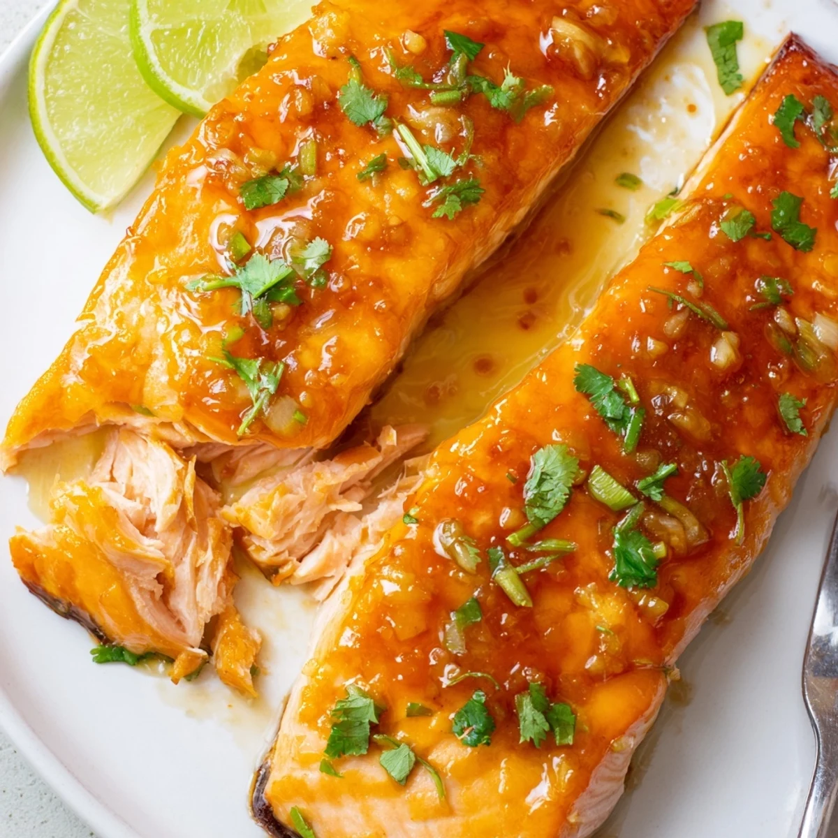 Citrus Chili Glazed Salmon Fillet resting on parchment, glossy orange glaze