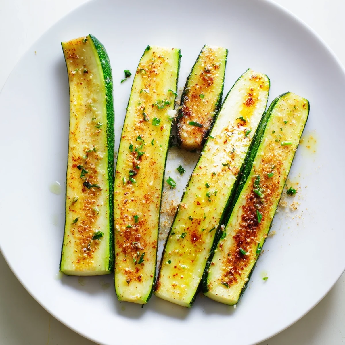 Crisp-tender Smoky Roasted Zucchini Spears served warm beside yogurt dip