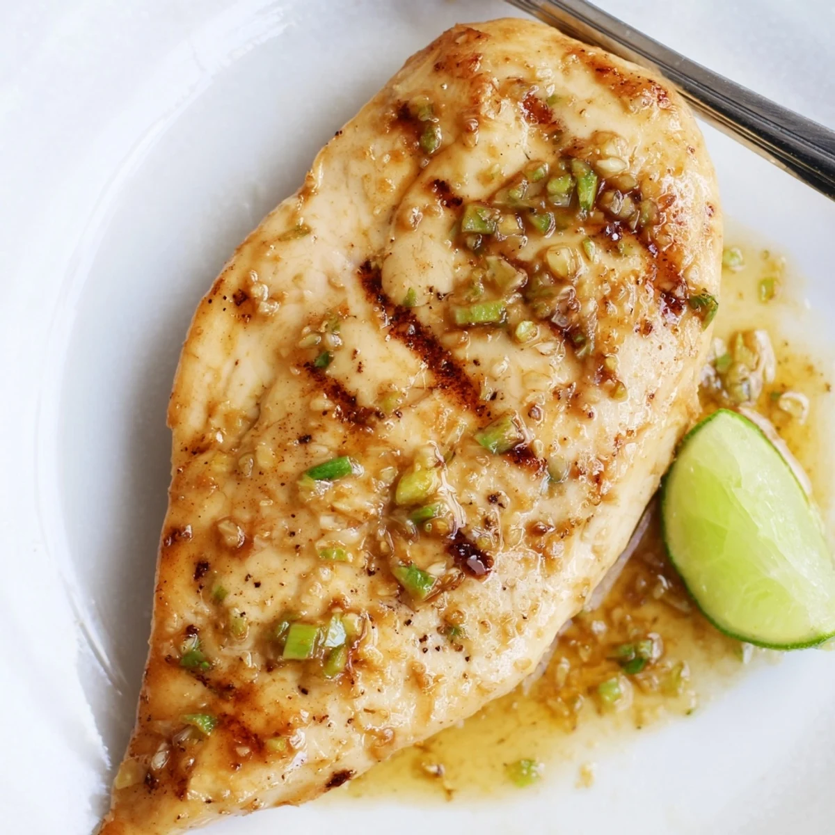 Garlic Lime Glazed Chicken Skillet with glossy honey-lime glaze sizzling in pan