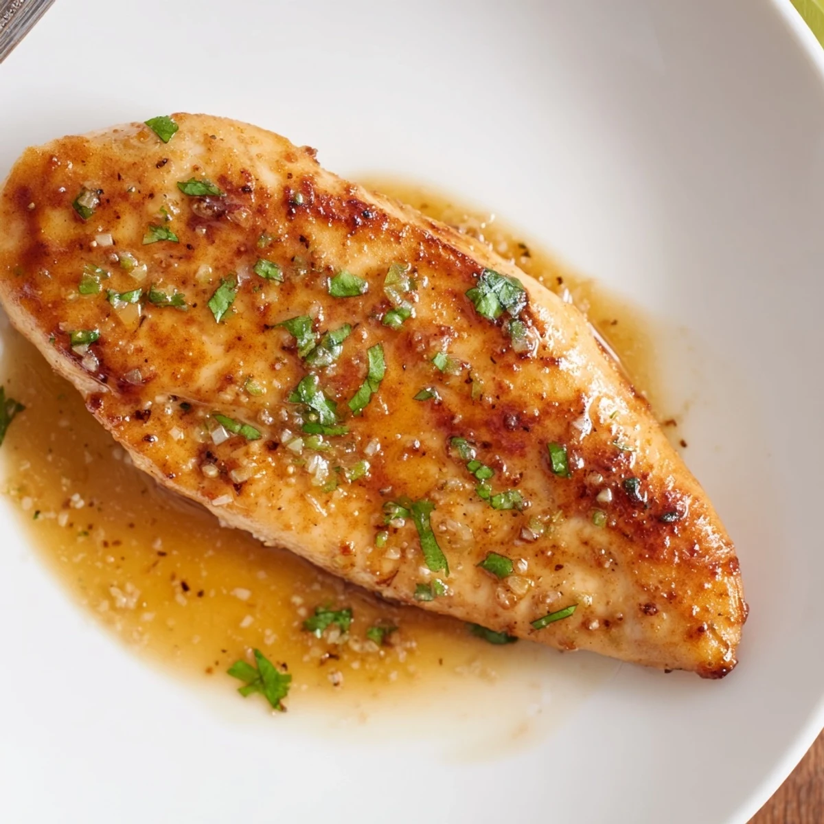 Spoon-glazed, juicy Garlic Lime Glazed Chicken Skillet resting beside fluffy rice