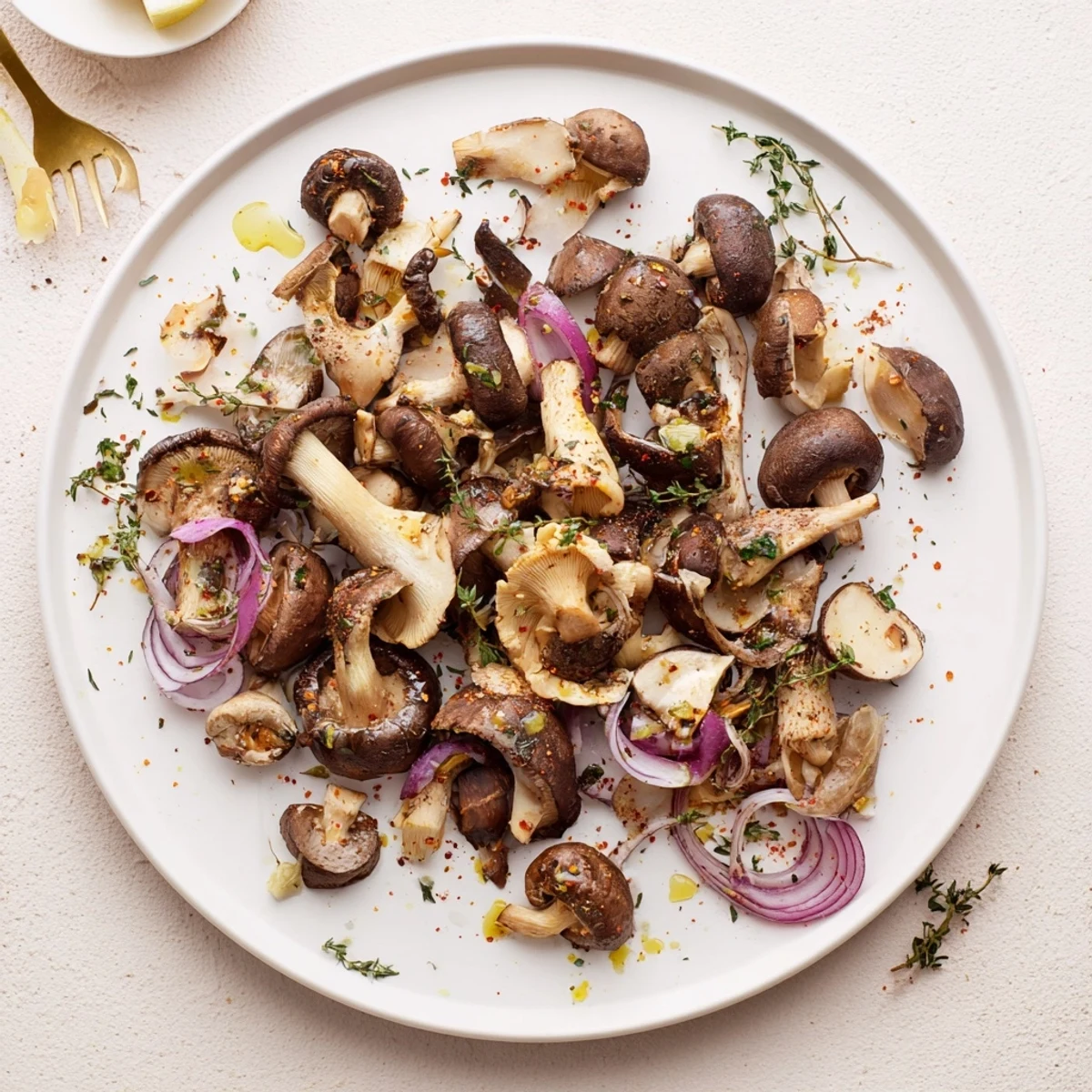 Savory smoky roasted mushroom medley arranged in a rustic wooden bowl garnished with parsley