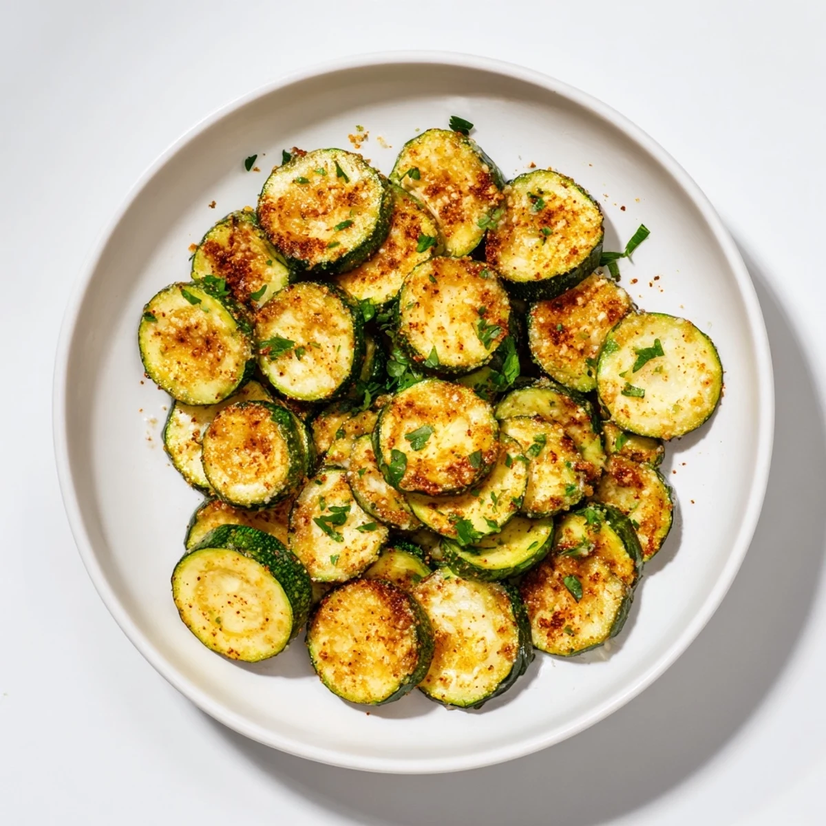 Oven-browned Smoky Roasted Zucchini Coins seasoned with smoked paprika, garlic aroma