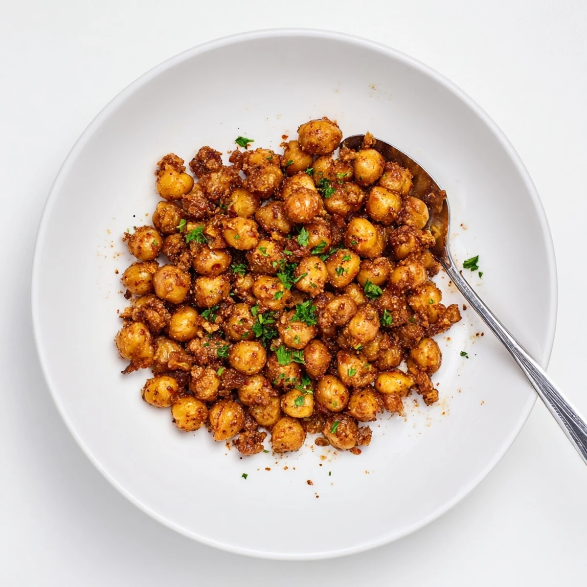 Smoky Crispy Chili Garlic Chickpea Crumbles topping grain bowl, aromatic and spicy