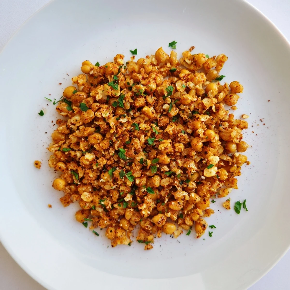 Warm Crispy Chili Garlic Chickpea Crumbles spilling from baking sheet, fragrant