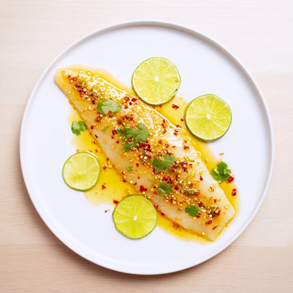 Oven-roasted Chili Lime Glazed Cod Fillet, flaky white fish with spicy citrus aroma