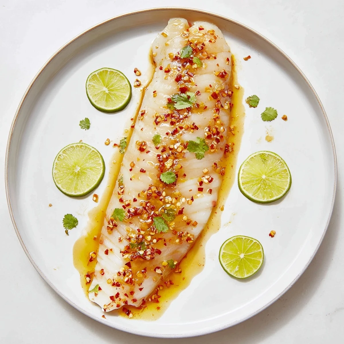 Chili Lime Glazed Cod Fillet plated over quinoa, glossy glaze and cilantro garnish