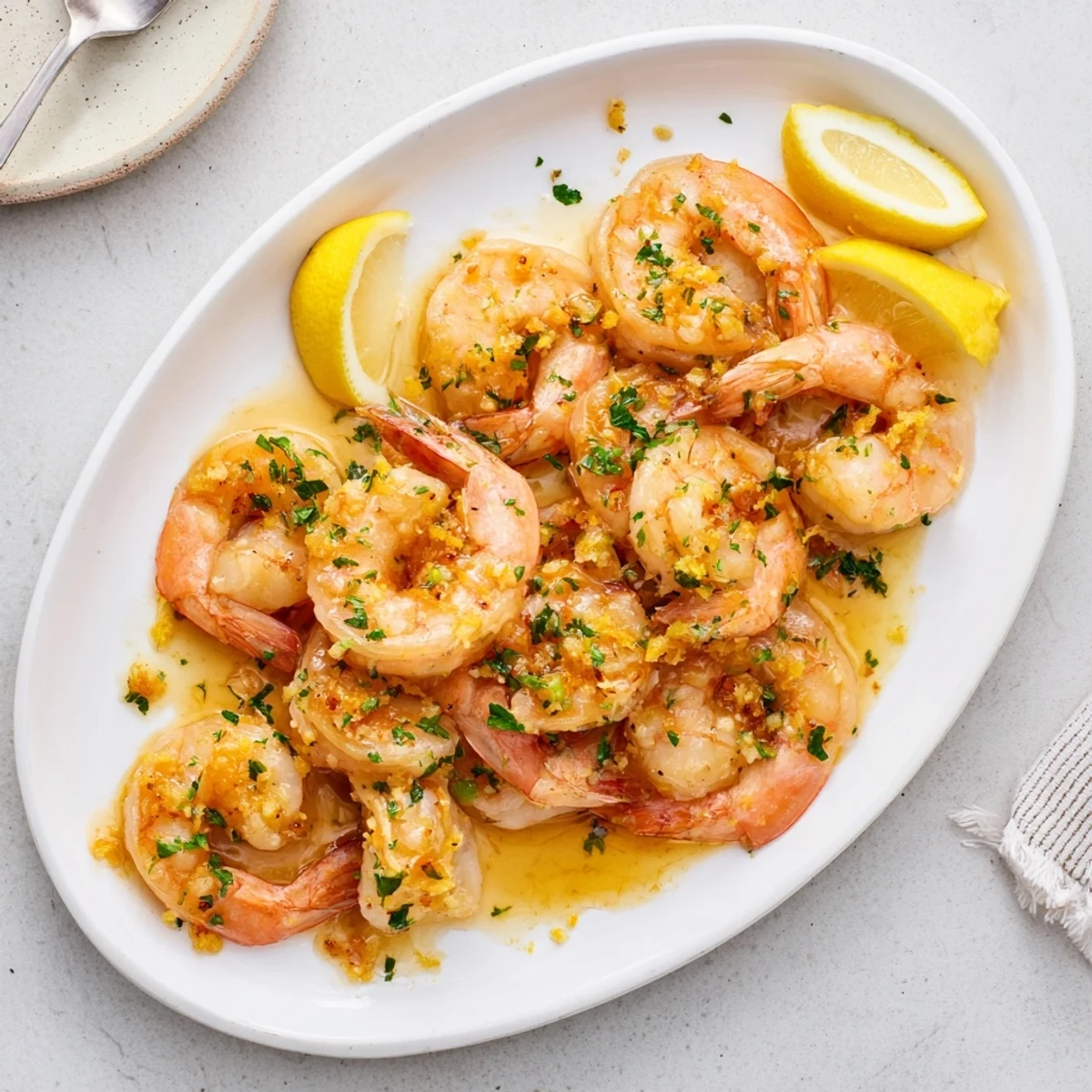Succulent shrimp cooked in a cast iron skillet with buttery citrus garlic glaze and red pepper flakes