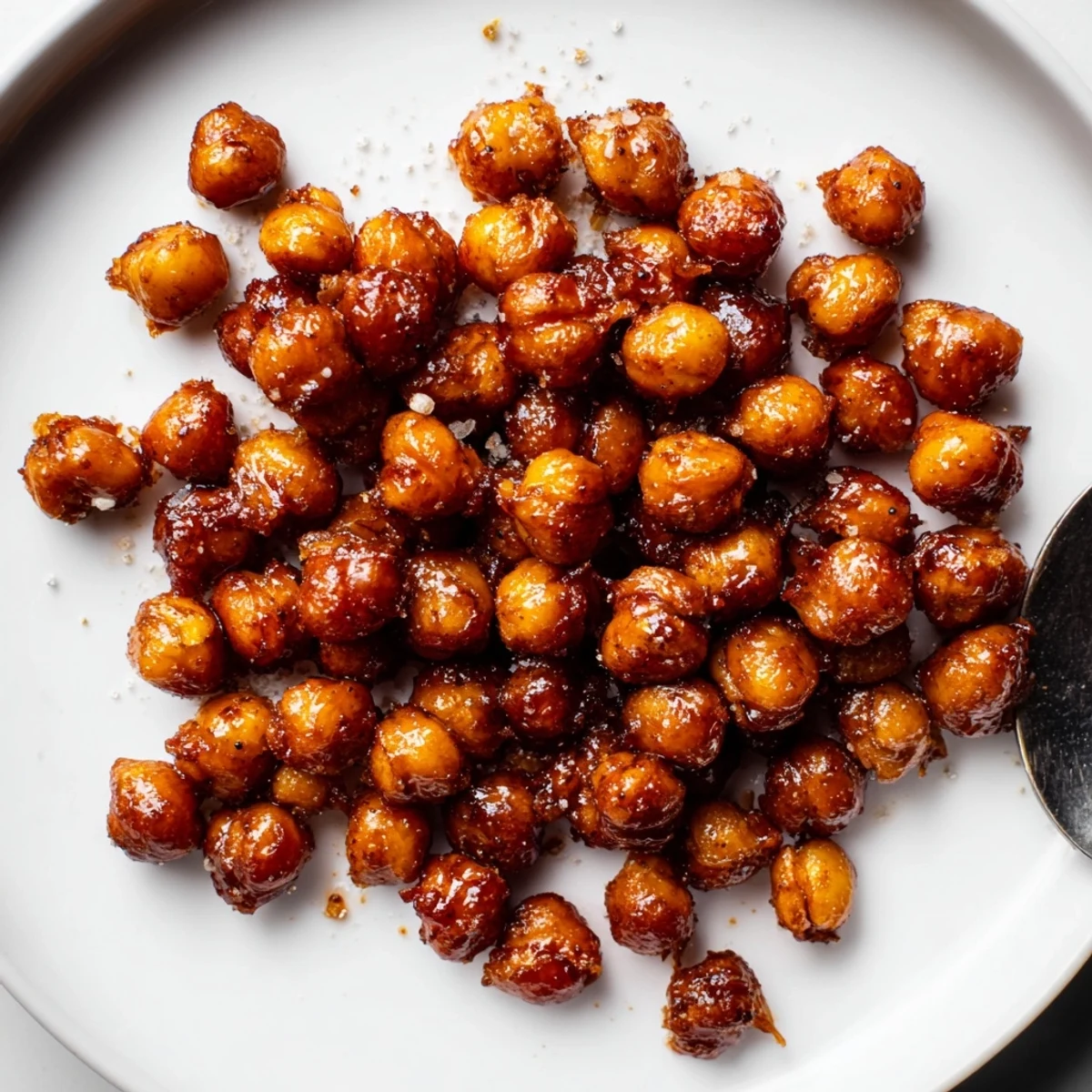 Warm Crispy Chili Maple Chickpea Clusters crackle, ideal for spicy snacking.