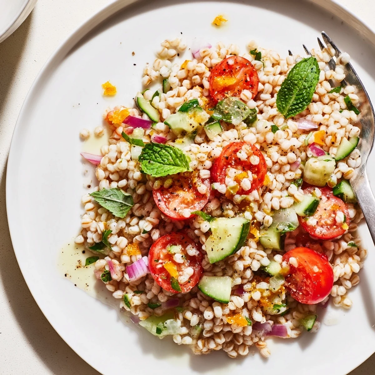 Picnic ready Citrus Herb Barley and Tomato Salad fragrant with basil and mint
