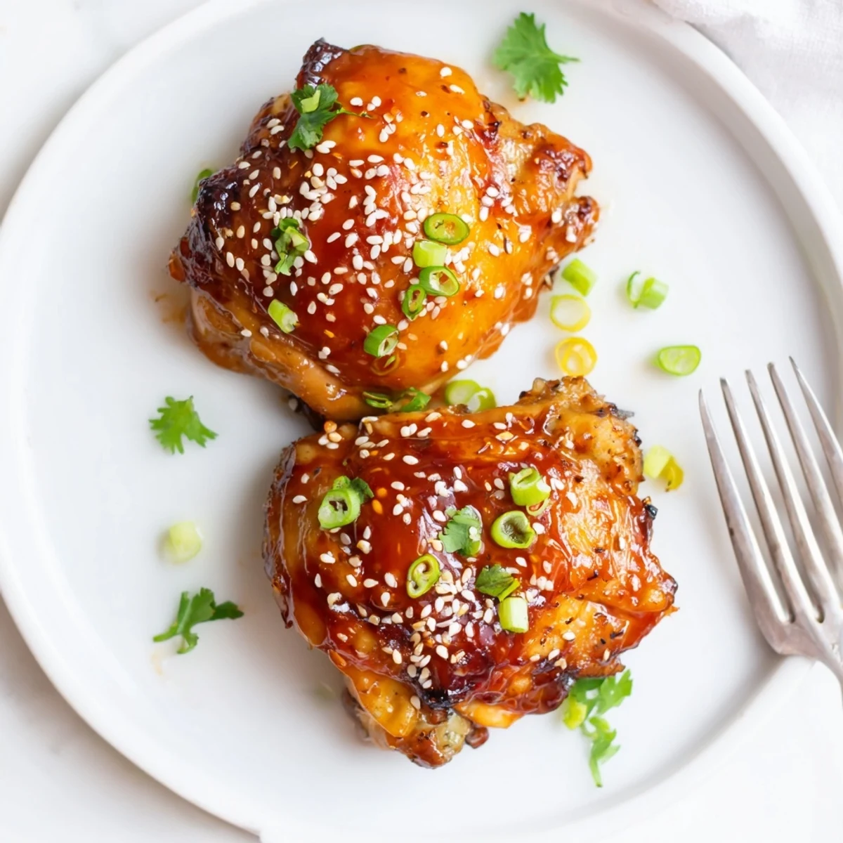 Honey Chili Glazed Chicken Skillet sizzling with sticky glaze, cilantro and sesame.