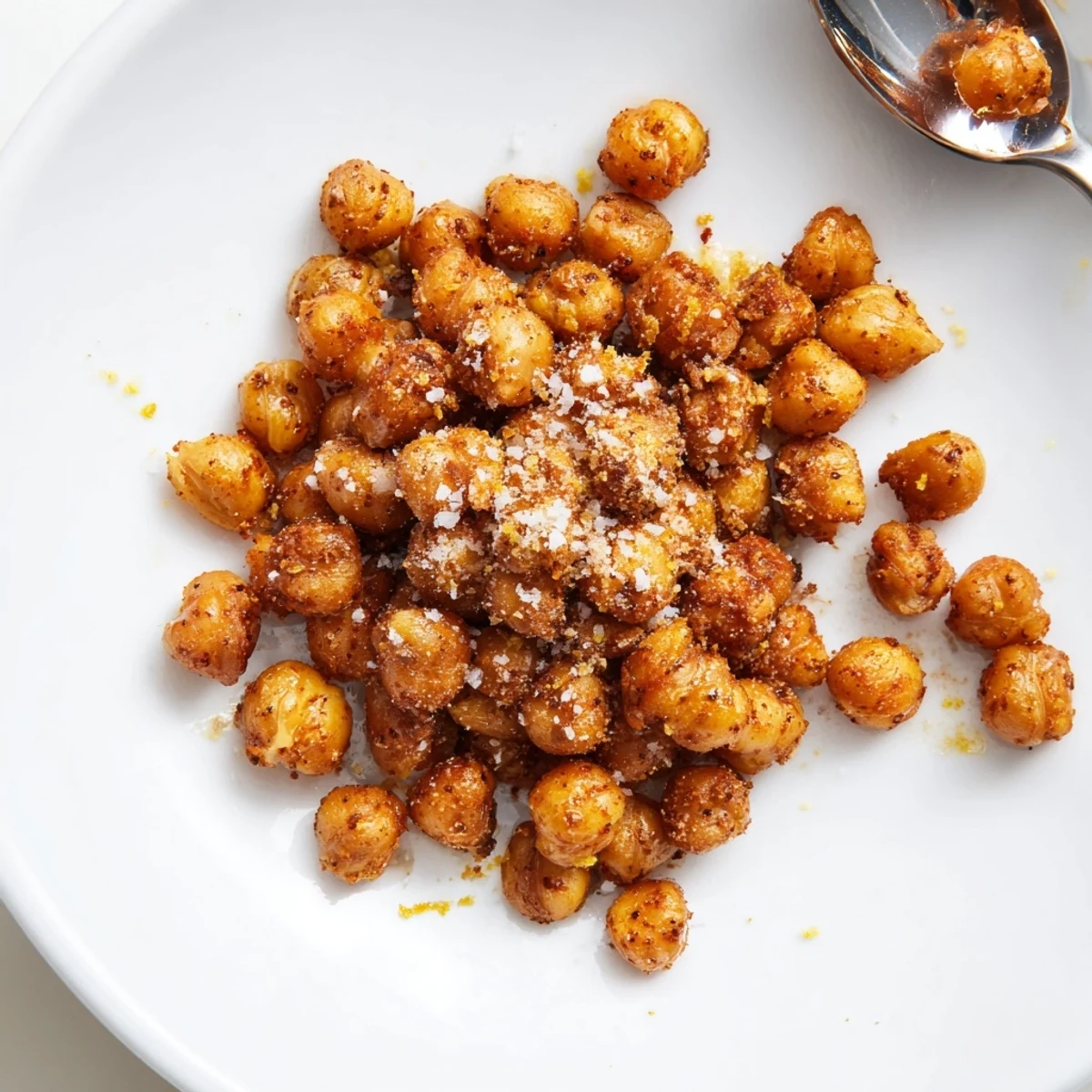 Crispy Garlic Chili Chickpea Clusters piled on parchment, golden and crunchy.