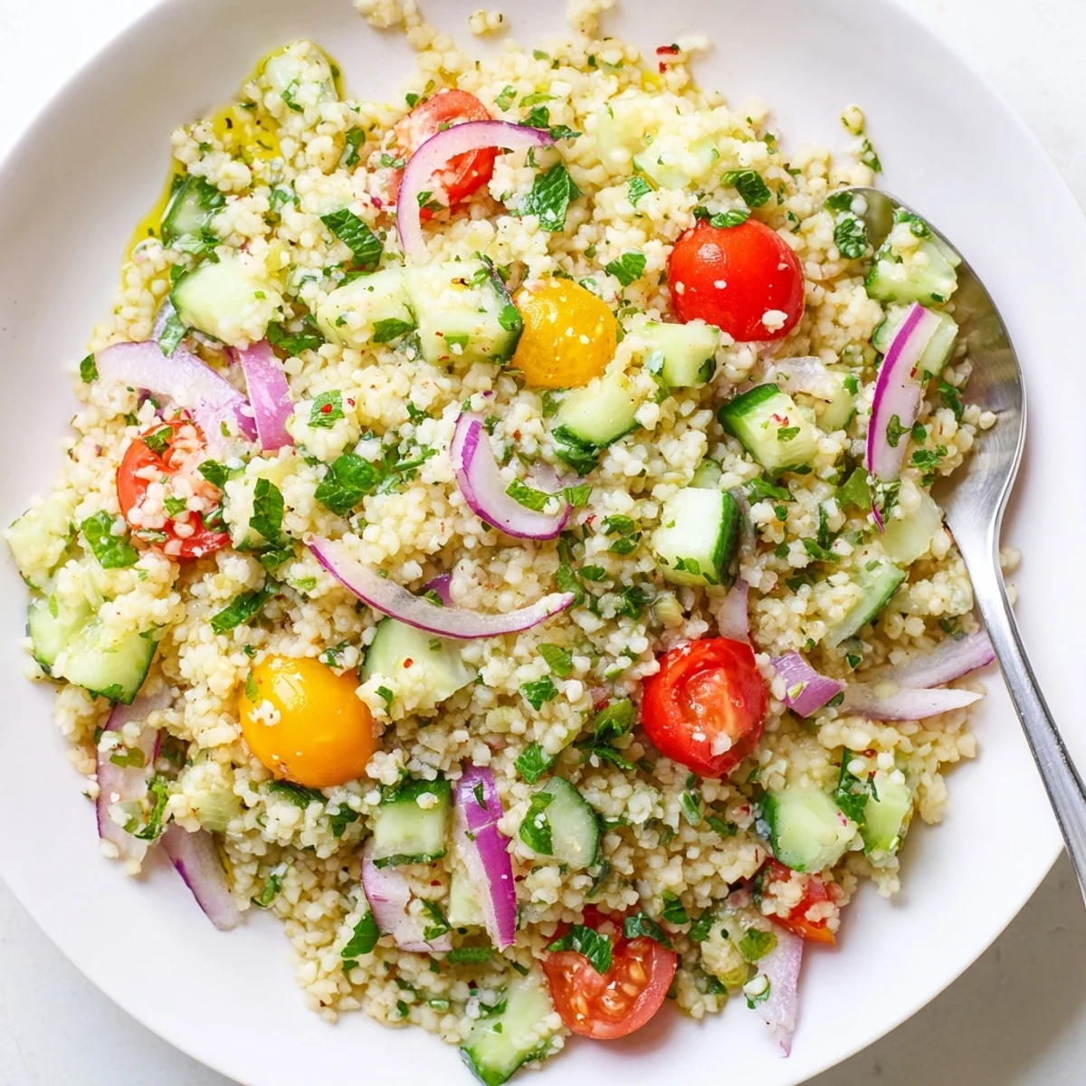 Citrus Herb Millet and Cucumber Salad tossed in zesty lemon-orange dressing.