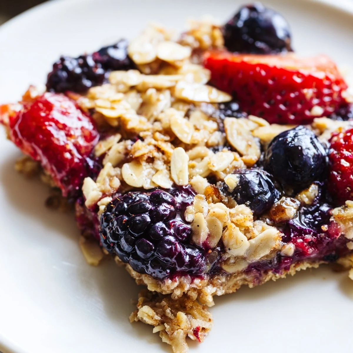 Ready to serve Vanilla Berry Almond Crumble topped with melting vanilla ice cream