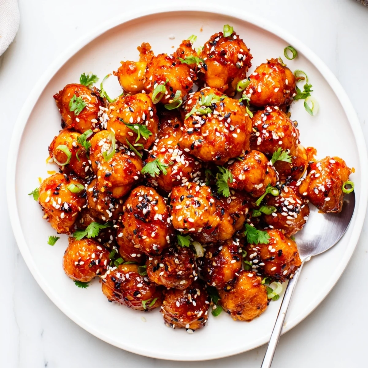 Hand holding a crisp piece from Crispy Chili Sesame Chickpea Clusters, warm
