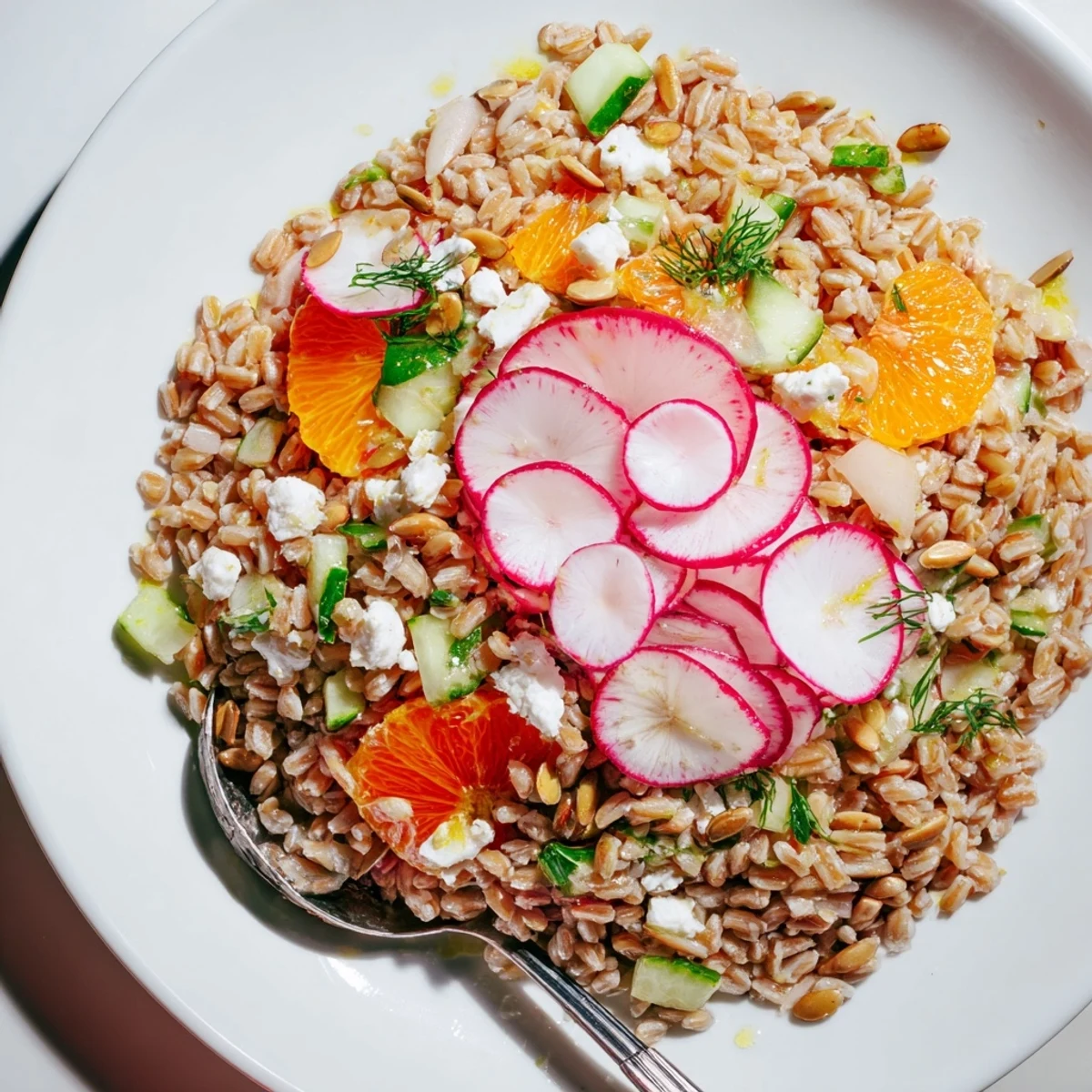 Citrus Herb Farro and Radish Salad with zesty vinaigrette and crisp radishes