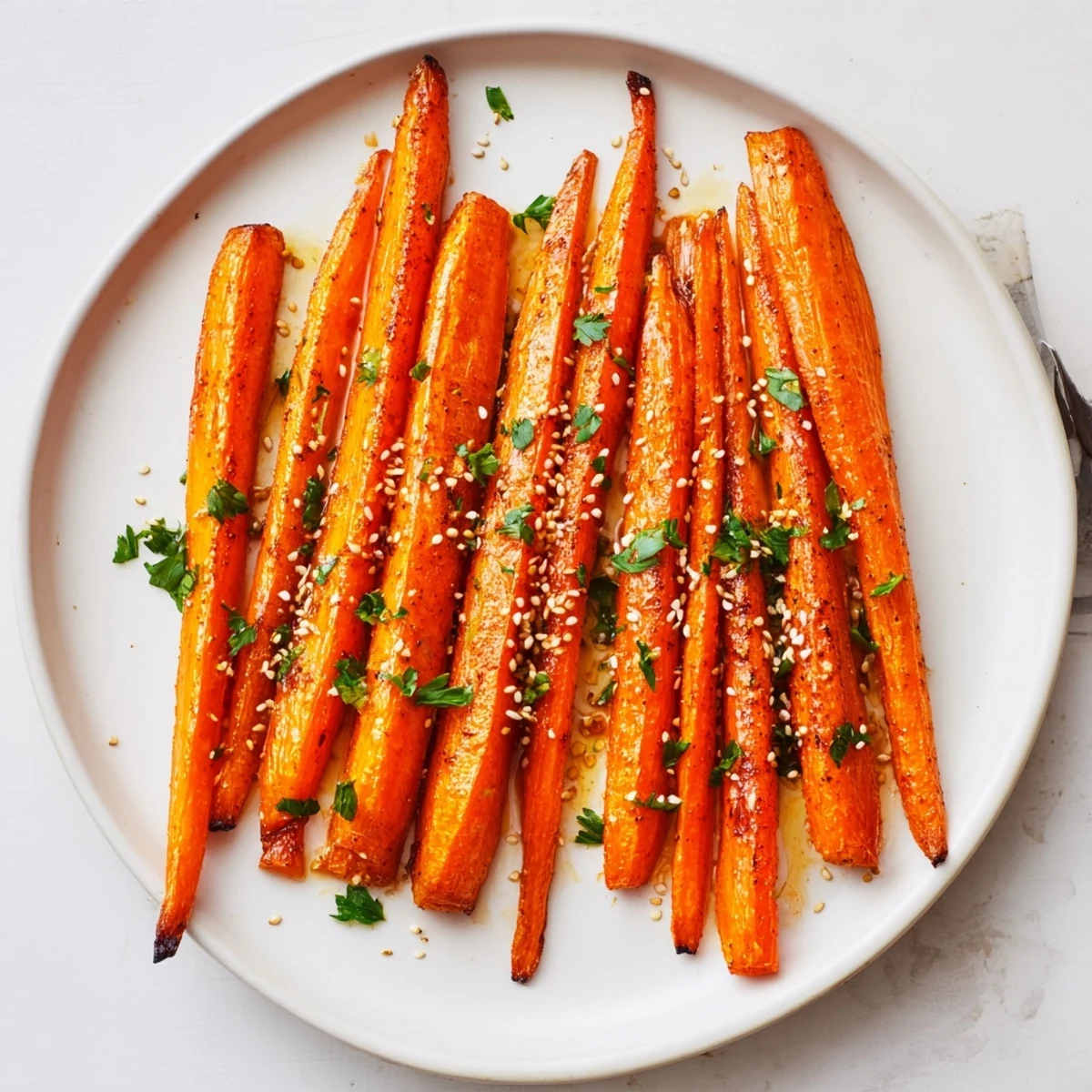 Tender carrot spears caramelized at edges after roasting with smoked paprika and cumin spice blend