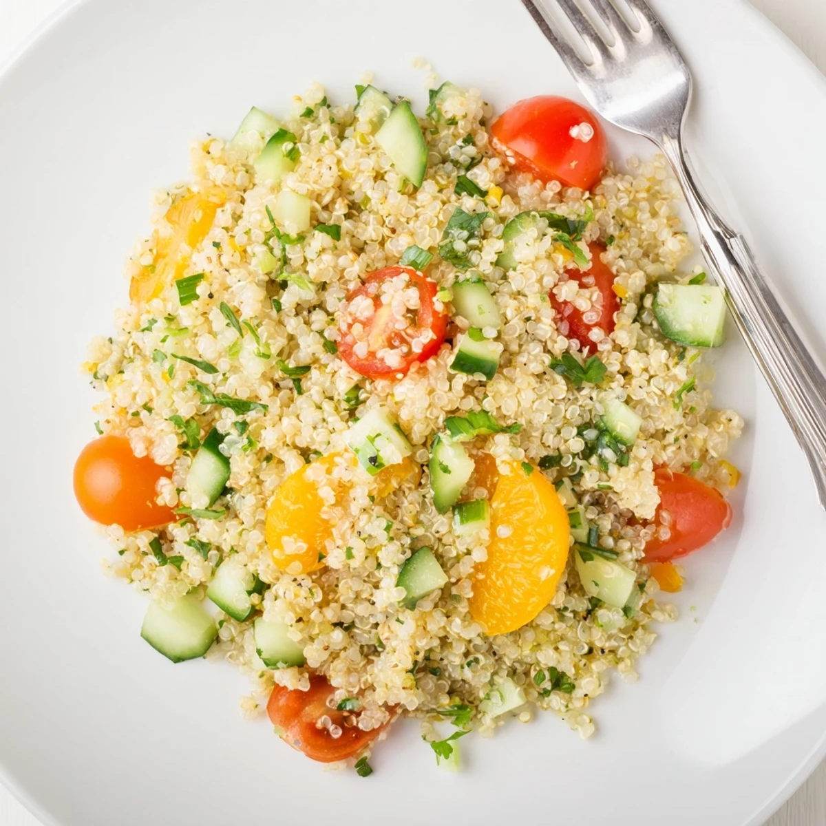 Chilled Citrus Herb Quinoa and Tomato Salad with mint, lemon zest dressing  