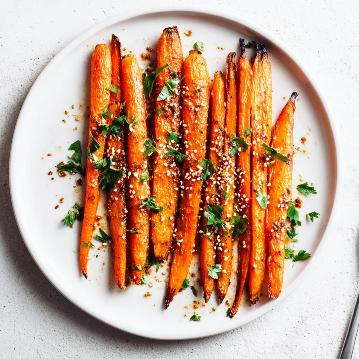Tender carrot spears caramelized at edges after roasting with smoked paprika and cumin spice blend