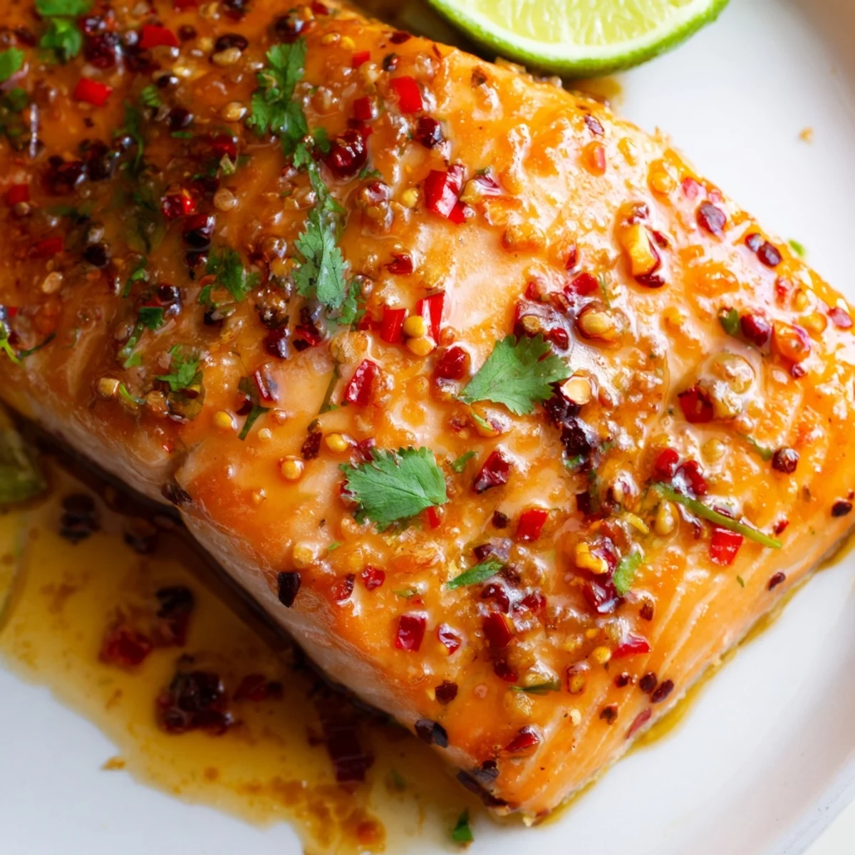 Golden seared honey chili lime salmon skillet glazed with a sweet and spicy citrus sauce