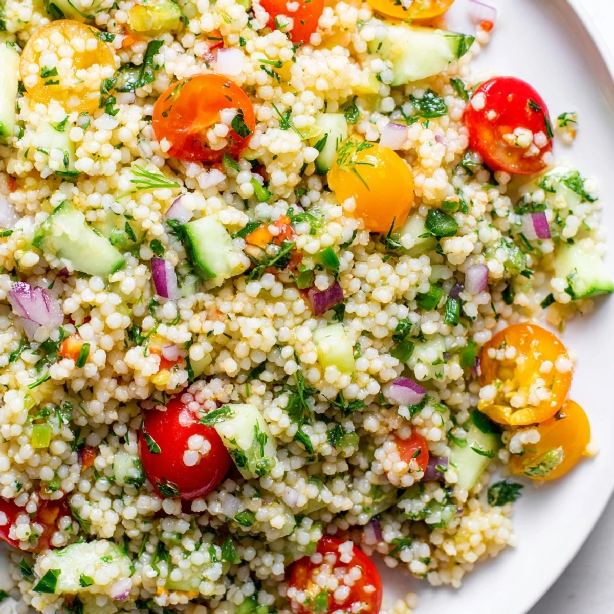 Fluffy millet tossed with crisp cucumber and fresh herbs in zesty citrus dressing