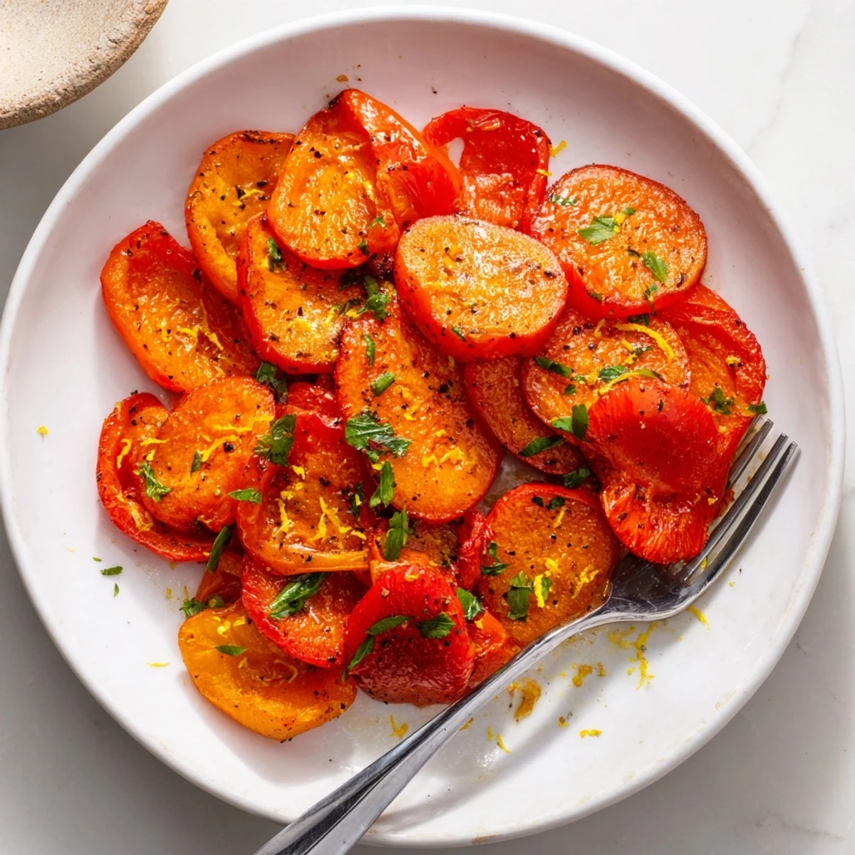 Vibrant rounds of tender bell peppers, roasted to perfection with charred edges and a hint of garlic.