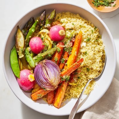 Warm Millet Roasted Spring Vegetables