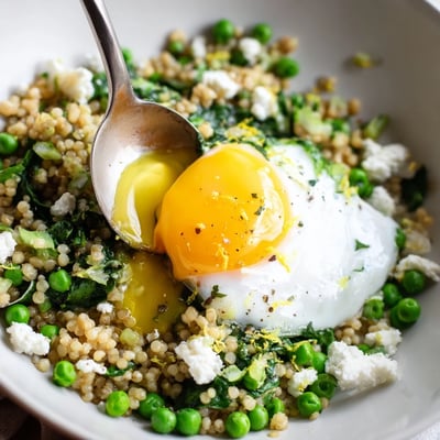 Bright lemon-zested Savory Spinach and Pea Millet Breakfast Bowl, warm and fragrant