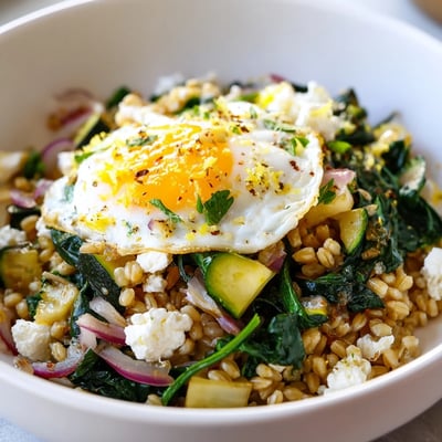 Spinach Zucchini Barley Breakfast Bowl